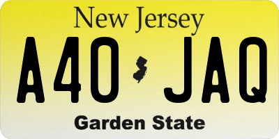 NJ license plate A40JAQ