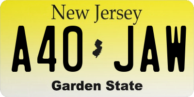 NJ license plate A40JAW