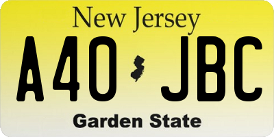 NJ license plate A40JBC