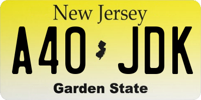 NJ license plate A40JDK