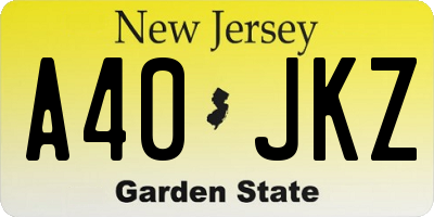 NJ license plate A40JKZ