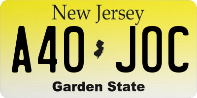 NJ license plate A40JOC