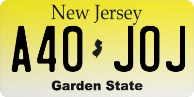 NJ license plate A40JOJ