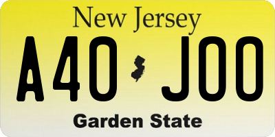 NJ license plate A40JOO