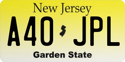 NJ license plate A40JPL