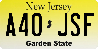 NJ license plate A40JSF