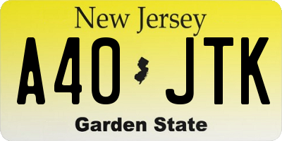 NJ license plate A40JTK