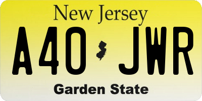 NJ license plate A40JWR
