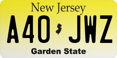 NJ license plate A40JWZ