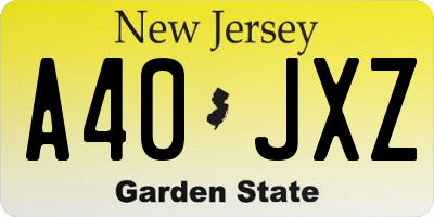 NJ license plate A40JXZ