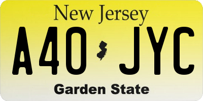 NJ license plate A40JYC