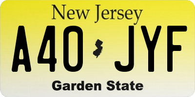 NJ license plate A40JYF