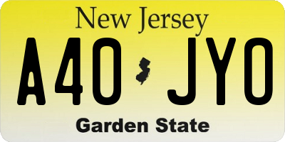 NJ license plate A40JYO