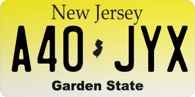 NJ license plate A40JYX