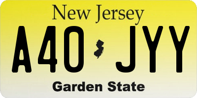 NJ license plate A40JYY