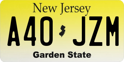 NJ license plate A40JZM