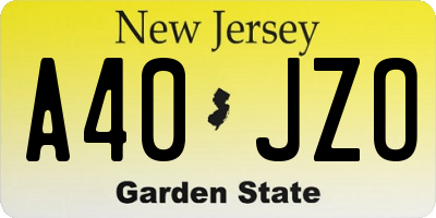 NJ license plate A40JZO