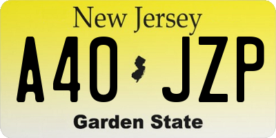 NJ license plate A40JZP
