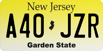 NJ license plate A40JZR