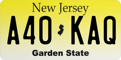 NJ license plate A40KAQ