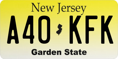 NJ license plate A40KFK