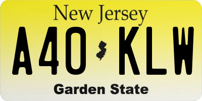 NJ license plate A40KLW