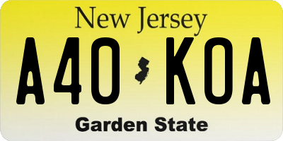 NJ license plate A40KOA
