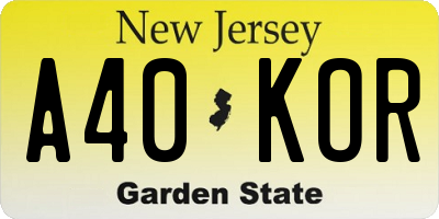 NJ license plate A40KOR