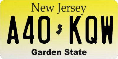NJ license plate A40KQW