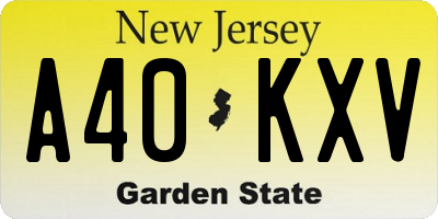 NJ license plate A40KXV