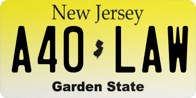 NJ license plate A40LAW