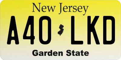 NJ license plate A40LKD