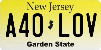 NJ license plate A40LOV