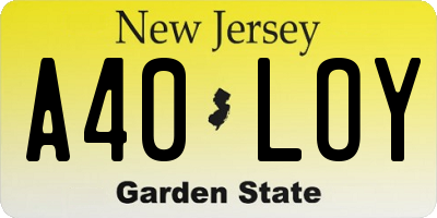 NJ license plate A40LOY