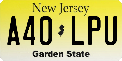 NJ license plate A40LPU