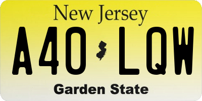 NJ license plate A40LQW