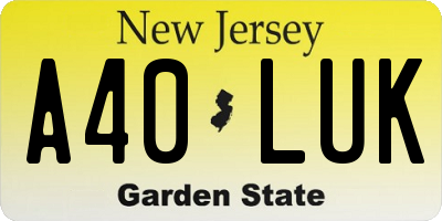 NJ license plate A40LUK