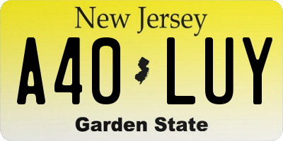 NJ license plate A40LUY
