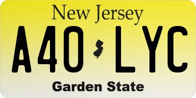 NJ license plate A40LYC