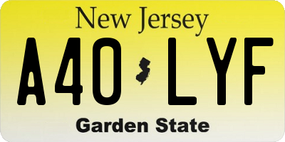 NJ license plate A40LYF