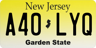NJ license plate A40LYQ