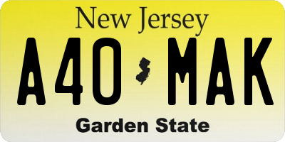 NJ license plate A40MAK