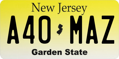 NJ license plate A40MAZ