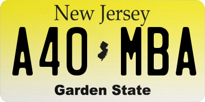 NJ license plate A40MBA