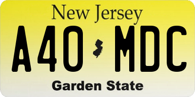 NJ license plate A40MDC