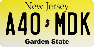NJ license plate A40MDK