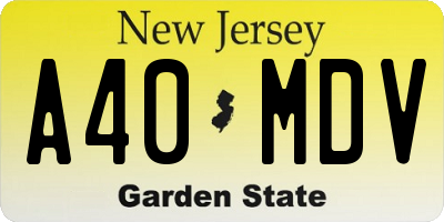 NJ license plate A40MDV