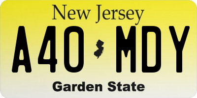 NJ license plate A40MDY