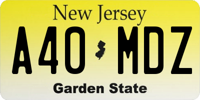 NJ license plate A40MDZ