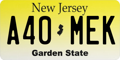 NJ license plate A40MEK